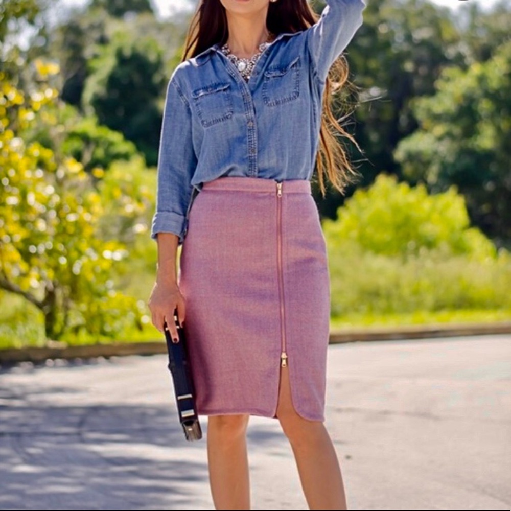 JCREW Women 2P Wool Front-Zipper pencil skirt Rose